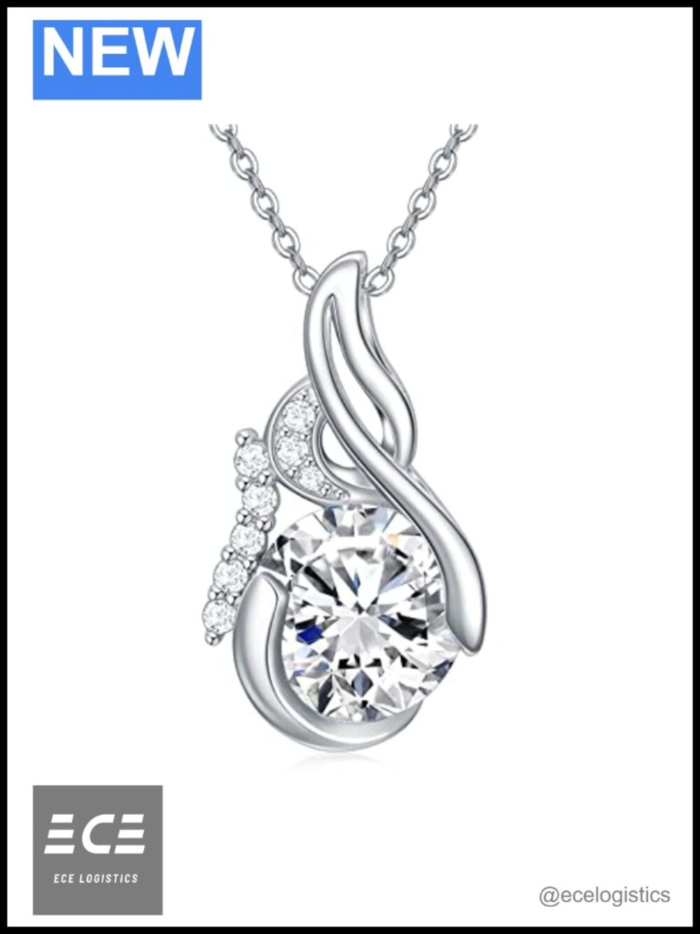 Sterling Silver April Birthstone Necklace White Crystal Pendant 18" Gift for Mom